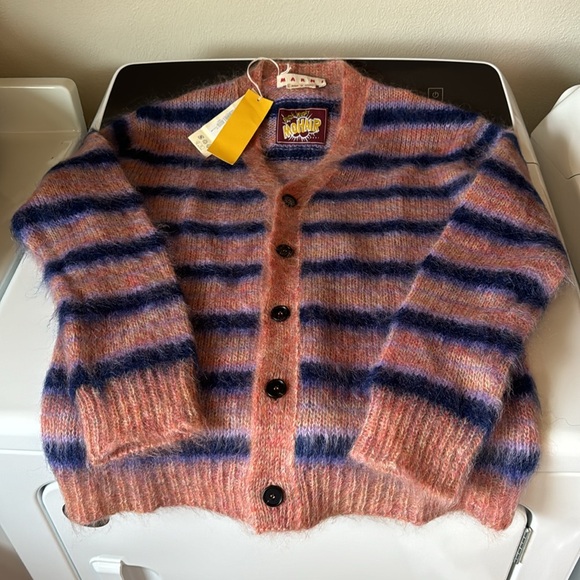 Marni Iconic Mohair fuzzy Brushed Stripes Cardigan V Neck NWT - Picture 9 of 11